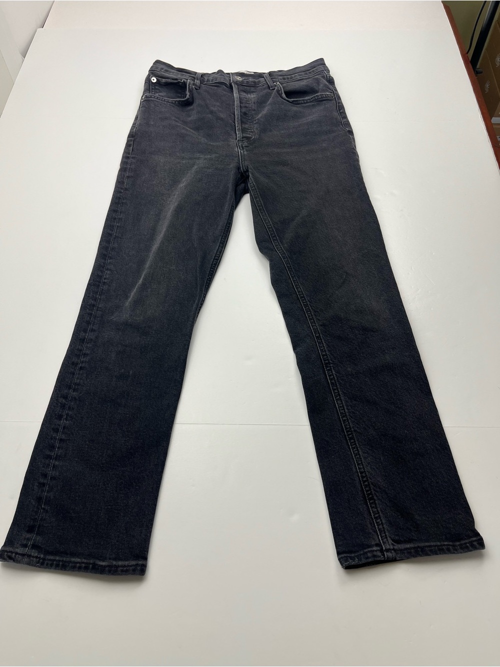 Agolde Riley Crop High Rise Straight Faded Black Denim Jean Womens Size 28